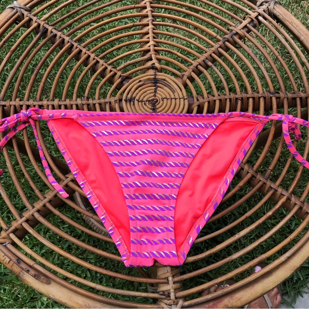 New Victoria's Secret Surf Bikini Bottom Pink Shimmer S Tie sides